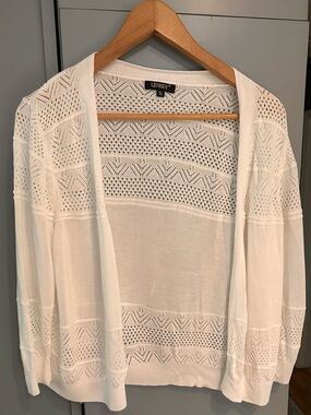 Linen & Co. Openwork White Knit Cardigan